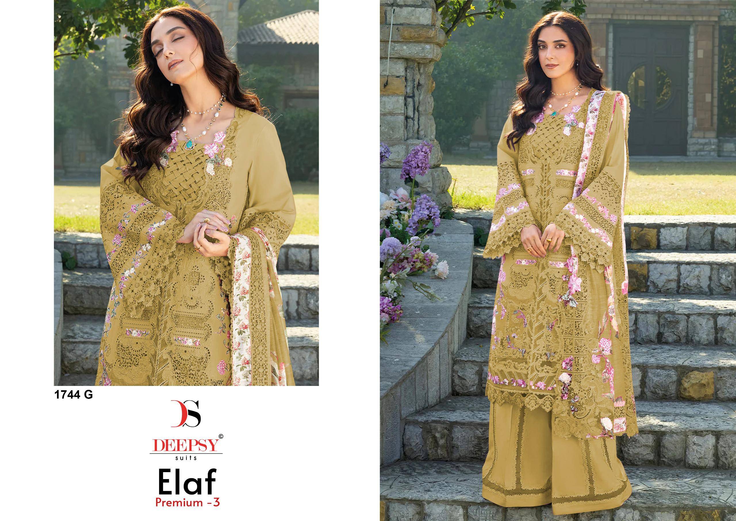 ELAF  Premium-3 Luxury Lawn by DEEPSY SUITS Beautiful Pakistani Suits Wear Pure Cotton Dresses At Wholesale Price